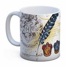 TAZA ESCUDOS CASAS HOGWARTS - HARRY POTTER ( BLANCA )