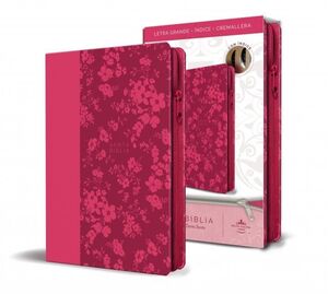 BIBLIA REINA VALERA 1960 (SÍMIL PIEL CON ESTAMPADO FLORAL, CREMALLERA, LETRA GRANDE Y CINTA MARCADORA)