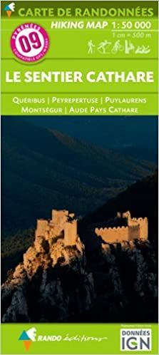 SENTIER CATHARE - QUERIBUS - PEYREPERTUSE. CARTE DE RANDONNEES 9