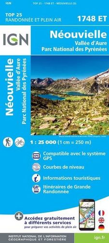 NEOUVILLE - VALLE D'AURE, CARTE IGN TOP 25 - RANDONNE ET PLEIN AIR