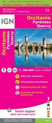 OCCITANIE, PYRÉNÉES, QUERCY 1:250.000 -IGN REGIONALE 12