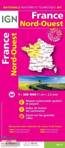 FRANCE NORD-OUEST, MAPA 801 IGN NATIONALE ROUTIERE ET TOURISTIQUE