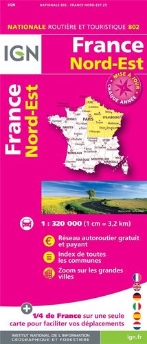 FRANCE NORD-EST, MAPA 802 IGN NATIONALE ROUTIERE ET TOURISTIQUE