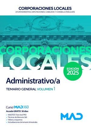 CORPORACIONES LOCALES - ADMINISTRATIVOS 2025 - TEMARIO I