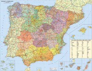 MAPA DE ESPAÑA Y PORTUGAL, MURAL DE PAPEL